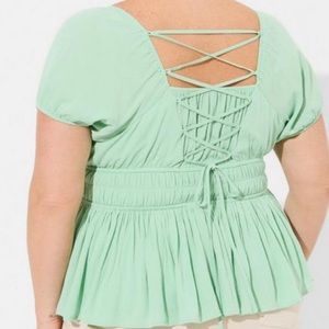 Torrid 5 Mint Green Lace Up Back Blouse